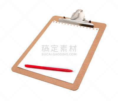 分离着色,空白的,笔记本,白色背景,写字板,留白,办公用品,金属夹,问卷,书页