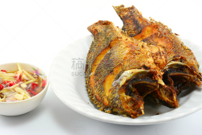 罗非鱼,鱼肉,芒果酱,盘子,白色,尼罗河,餐具,饮食,水平画幅,无人