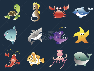 海洋生命,淡水翻车鱼,翻车鱼,鱿鱼寿司,大白鲨,深海鮟鱇,深海鱼,海马,海葵鱼,海豚
