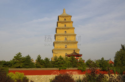宝塔,巨大的,唐朝,陕西省,度假胜地,水平画幅,佛教,无人,东亚,摄影