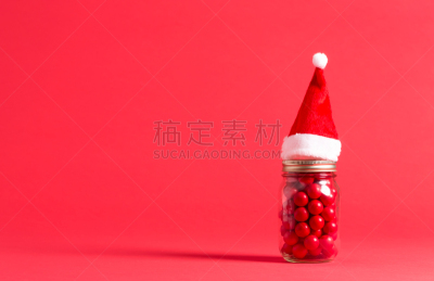 圣诞帽,糖果罐,留白,美国,桌子,水平画幅,小的,无人,蝴蝶结