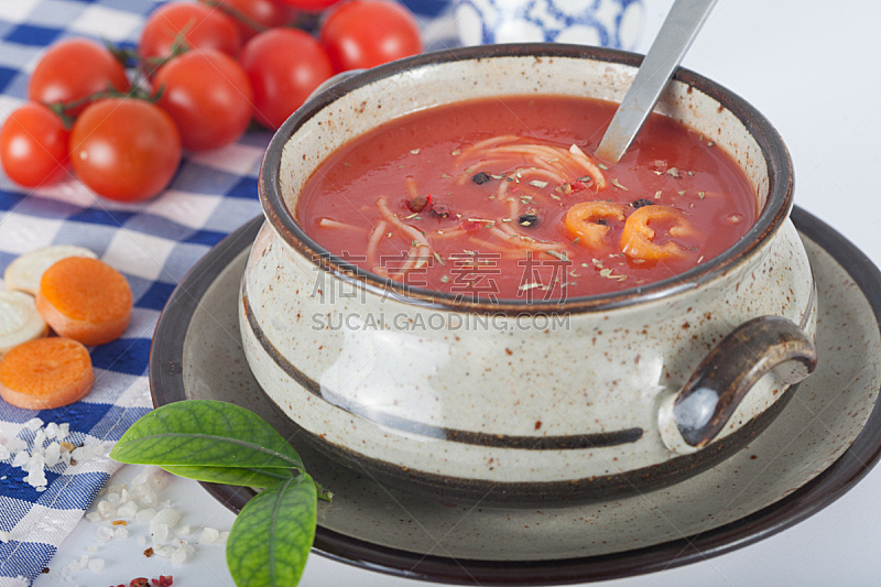 乡村风格,碗,西红柿汤,餐巾,水平画幅,素食,开胃品,奶油,膳食,西红柿