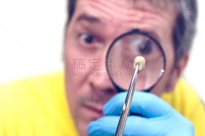 螨,看,放大镜,白色背景,男人,分离着色,选择对焦,替代疗法,辅导讲座,水平画幅