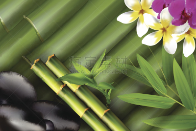 仅一朵花,石头,竹子叶,竹子,背景,兰花,席子,替代疗法,辅导讲座,无人