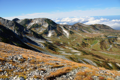富山,山,秋天,全景,看风景,室堂,金松树木,黑部水库,富山县,北陆地区