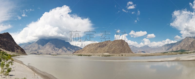 斯卡都,西北印度河,巴基斯坦,全景,伯尔蒂斯坦,印度河,喀喇昆仑山,水,天空,褐色