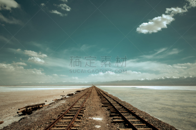 沙漠,运动跑道,车站月台,路盐,无望,旅途,线条,长的,云,钢铁