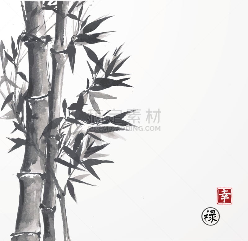 竹,贺卡,白色背景,烟灰墨,水墨画,无人,绘画插图,符号,墨水,计算机制图