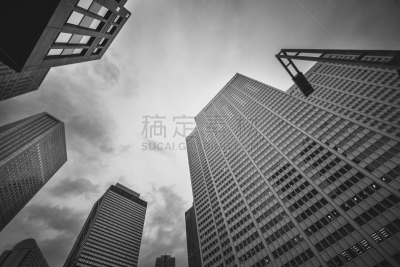 白色,图像,办公大楼,黑色背景,平衡折角灯,天空,未来,新的,都市风景,现代