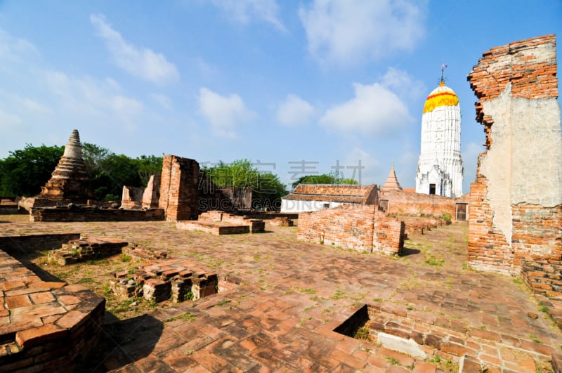 宝塔,礼拜者,大城,水平画幅,建筑,僧院,泰国,佛塔,考古学,佛教