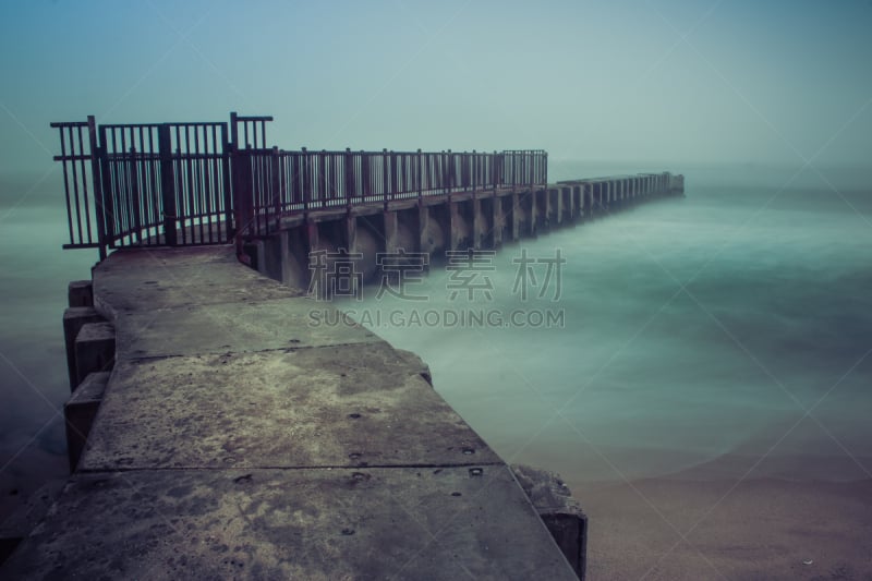 海滩,雾,夜晚,水,天空,水平画幅,无人,洛杉矶县,户外,云景