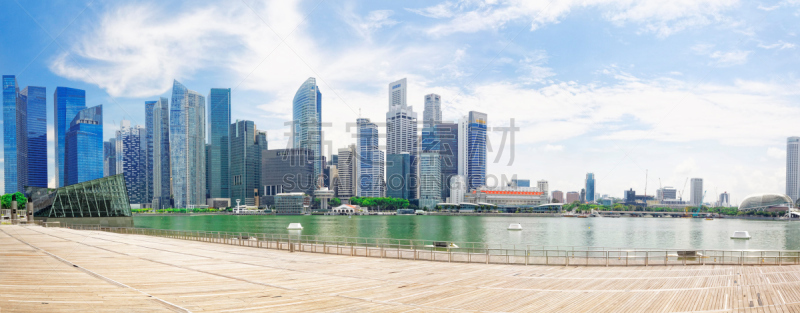 新加坡市,城市天际线,滨海湾 ,纪念碑,水平画幅,新加坡,无人,海港,早晨,户外