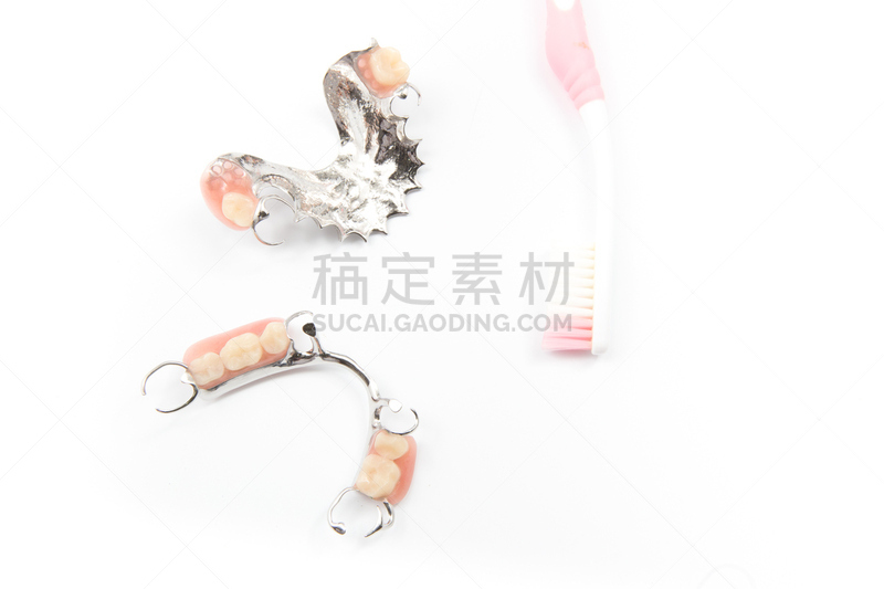 假牙,牙刷,不完全的,白色背景,二叶,牙冠,替代,石膏肥料,假肢,补牙