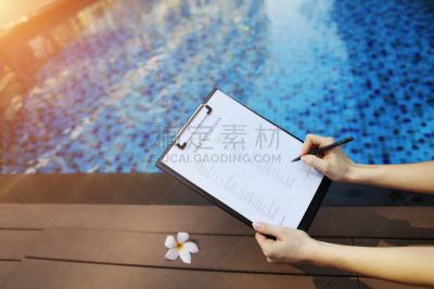 职权,女人,开着的,阿拉伯联合酋长国,游泳池,背景聚焦,特写,古老的,字体
