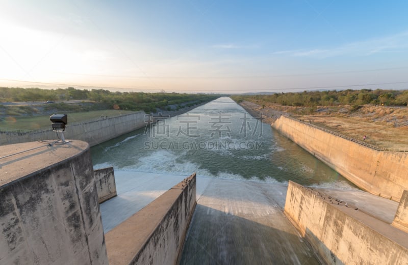 Spillway of Dam gate on morning, The Pa Sak Cholasit Dam