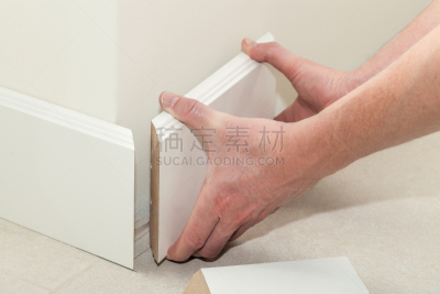 壁脚板,现代,新粉刷的,水平画幅,墙,建筑业,白色,角落,地板,木制