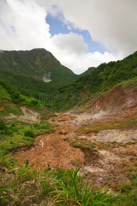 荒凉谷,多米尼克,火山学,喷气孔,垂直画幅,天空,高视角,无人,火山地形,户外