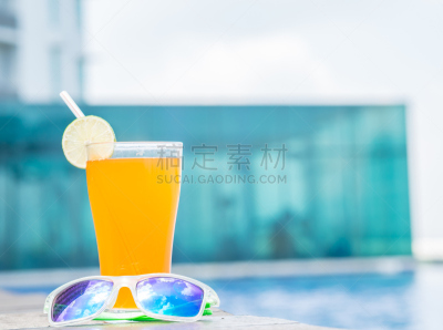 游泳池,夏天,海滩,太阳镜,概念,切片食物,柠檬苏打水,挨着,度假,旅行