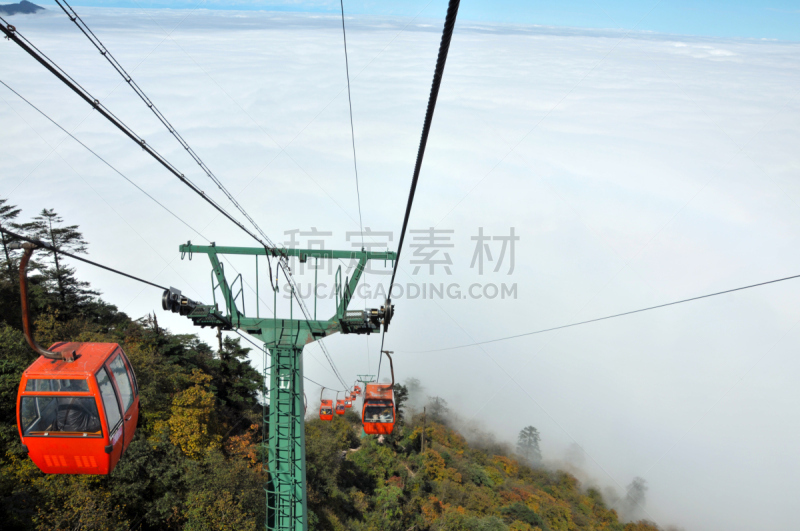 成都,山,航拍视角,中国,地形,都江堰 ,钢缆,公共交通,国内著名景点,中国中南部