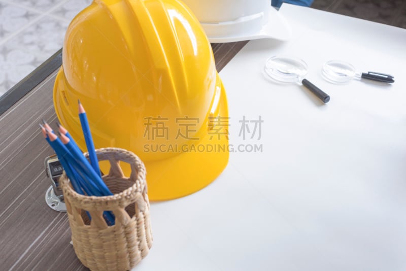 办公室,建筑业,工程,建筑,铅笔,设备用品,黄色,建筑工地,视角,玻璃