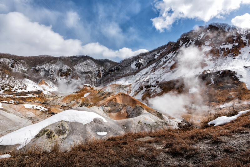 登别市,地狱,北海道,日本,地狱谷,山谷,火山,烟,水,国家公园