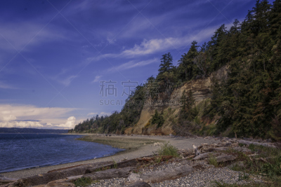 海滩,岛,海岛县,普吉特海湾,浮木,水,天空,美,水平画幅,沙子