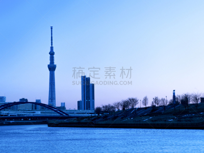 东京天空树,黄昏,天空,留白,水平画幅,无人,户外,都市风景,river sumida,风景