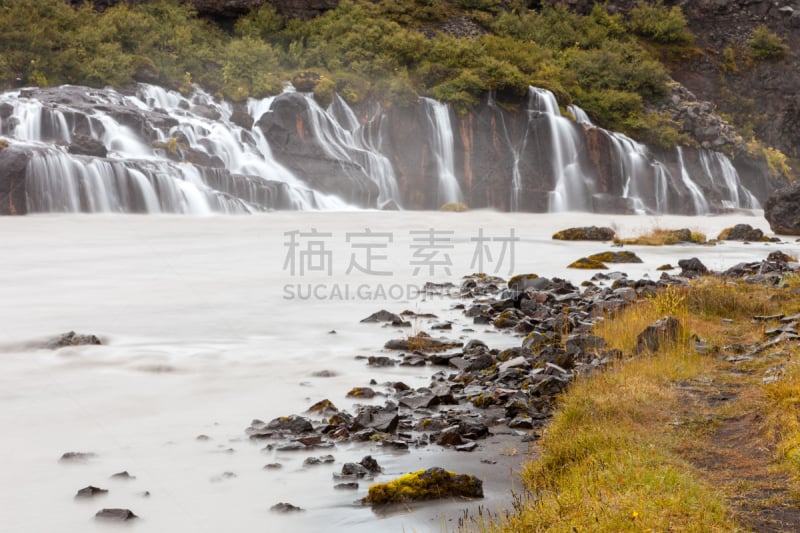 瀑布,Hraunfossar,冰岛国,自然,旅游目的地,水平画幅,岩石,无人,欧洲,流动