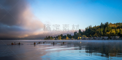 海洋,水,天空,救生衣,水平画幅,绿色,橙色,皮船,撒马密西湖州立公园,无人