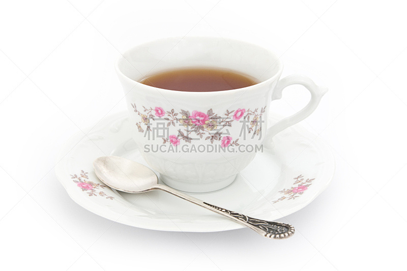 茶杯,褐色,水平画幅,银色,无人,茶碟,饮料,仅一朵花,茶,白色