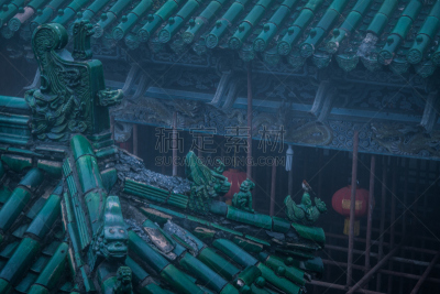 夜晚,自然,红色,图像,武当山,武术,无人,屋顶,道教,雾