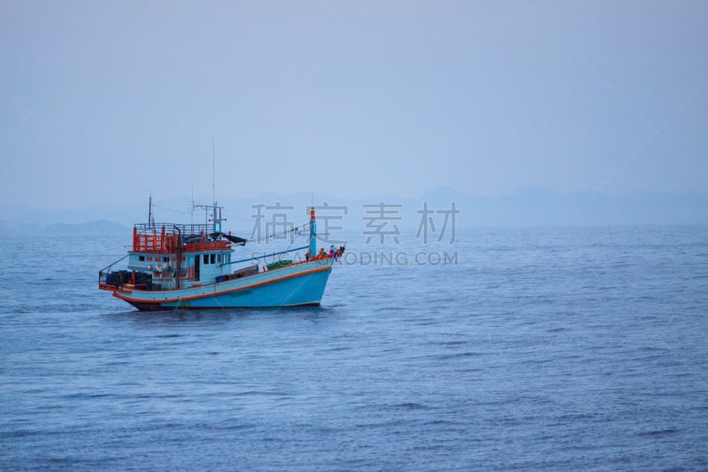 泰国,渔业,蓝色,船,海洋,面向陆地,航海设备,海底,甲板,漂浮