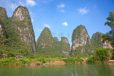 漓江,水,水平画幅,山,无人,石灰石,东亚,户外,阳朔,竹子