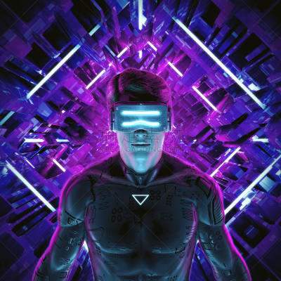玩家,网络空间,男人,人造的,未来,无人,绘画插图,科学,霓虹灯,三维图形