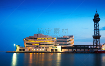 威尔港口,建筑外部,加泰隆尼亚,水平画幅,夜晚,无人,邮轮,客轮,黄昏,户外