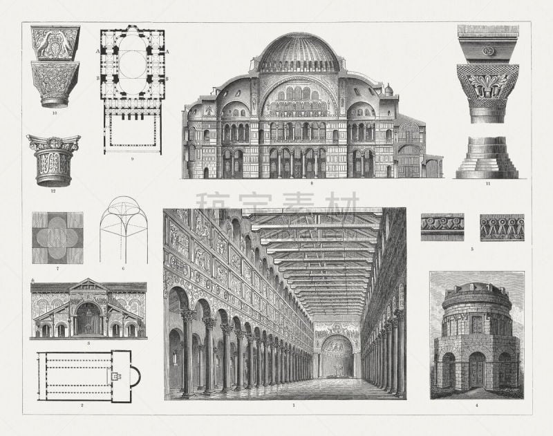 Early Christian and Byzantine architecture, wood engravings, published in 1897