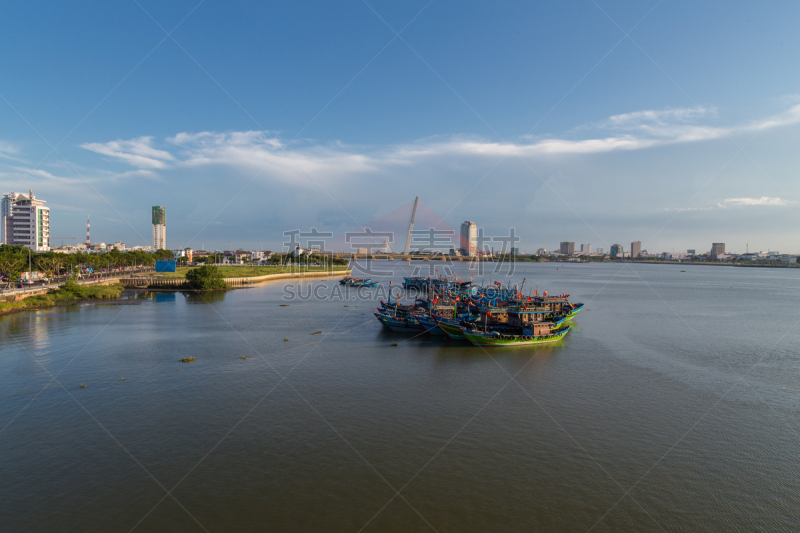 都市风景,岘港,桥,地形,汉江,水,天空,水平画幅,符号,交通