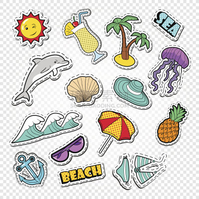 标签,夏天,海滩,乱画,你好,纺织补丁,海豚,新闻解说,菠萝,伞