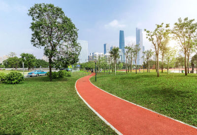 现代,广州,城市生活,建筑外部,格林花园,派克大街,新的,休闲活动,在边上,草坪