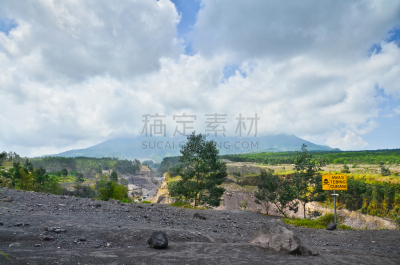 墨拉皮火山,岛,火山,爪哇,火山碎屑流,婆罗浮屠佛塔遗址,日惹特区,水平画幅,无人,户外