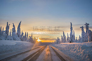 冬天,路,阿比斯克国家公园,瑞属拉普兰,瑞典,雪,水平画幅,地形,无人,户外