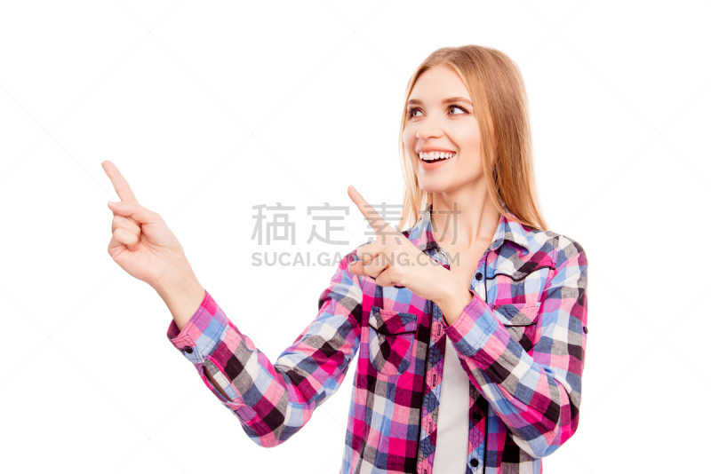 衬衫,金色头发,格子图案,手指,自然美,女孩,留白,休闲活动,仅成年人,现代