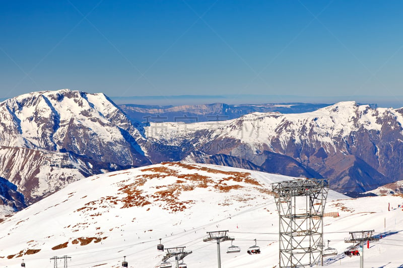 阿尔卑斯山脉,滑雪场,ecrin national park,空中缆车,天空,度假胜地,水平画幅,雪,无人,户外