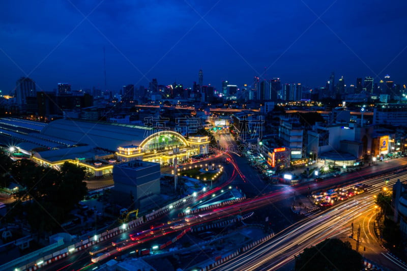 夜晚,曙暮光,泰国,都市风景,现代,街道,路,曼谷,塔,城市天际线