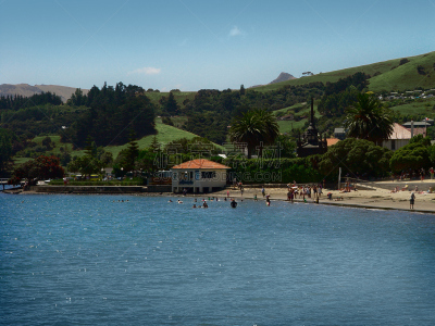 akaroa,新西兰,水,水平画幅,山,沙子,无人,海港,户外,海浪