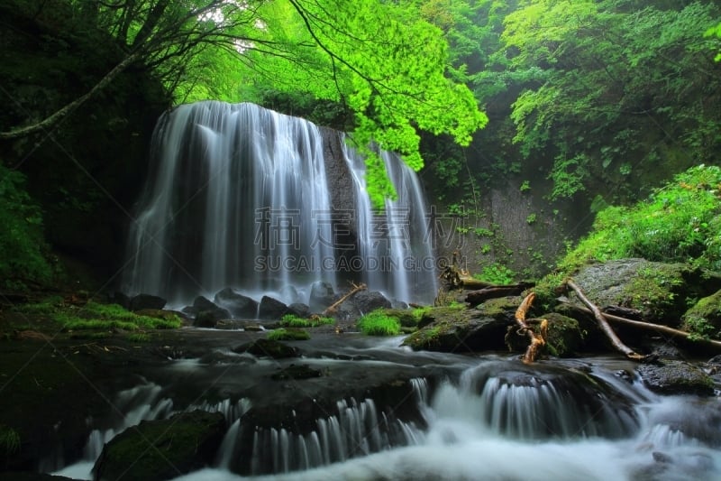 瀑布,夏天,办公用品,水,水平画幅,无人,福岛县,户外,植物,山