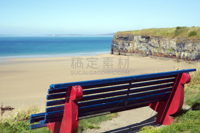 长椅,海滩,悬崖,从上面看过去,天空,戈尔韦,座位,客船,水平画幅,沙子