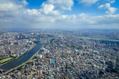 东京,城市天际线,日本,航拍视角,river sumida,东京天空树,城市扩张,天空,水平画幅,云