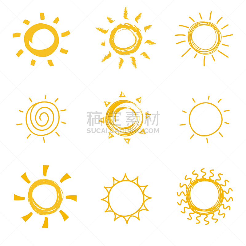 符号,夏天,热,矢量,乱画,手,日光,绘制,收集,照亮