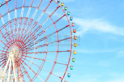 天空,摩天轮,背景,多色的,车轮,休闲活动,水平画幅,云,无人,旋转类游乐